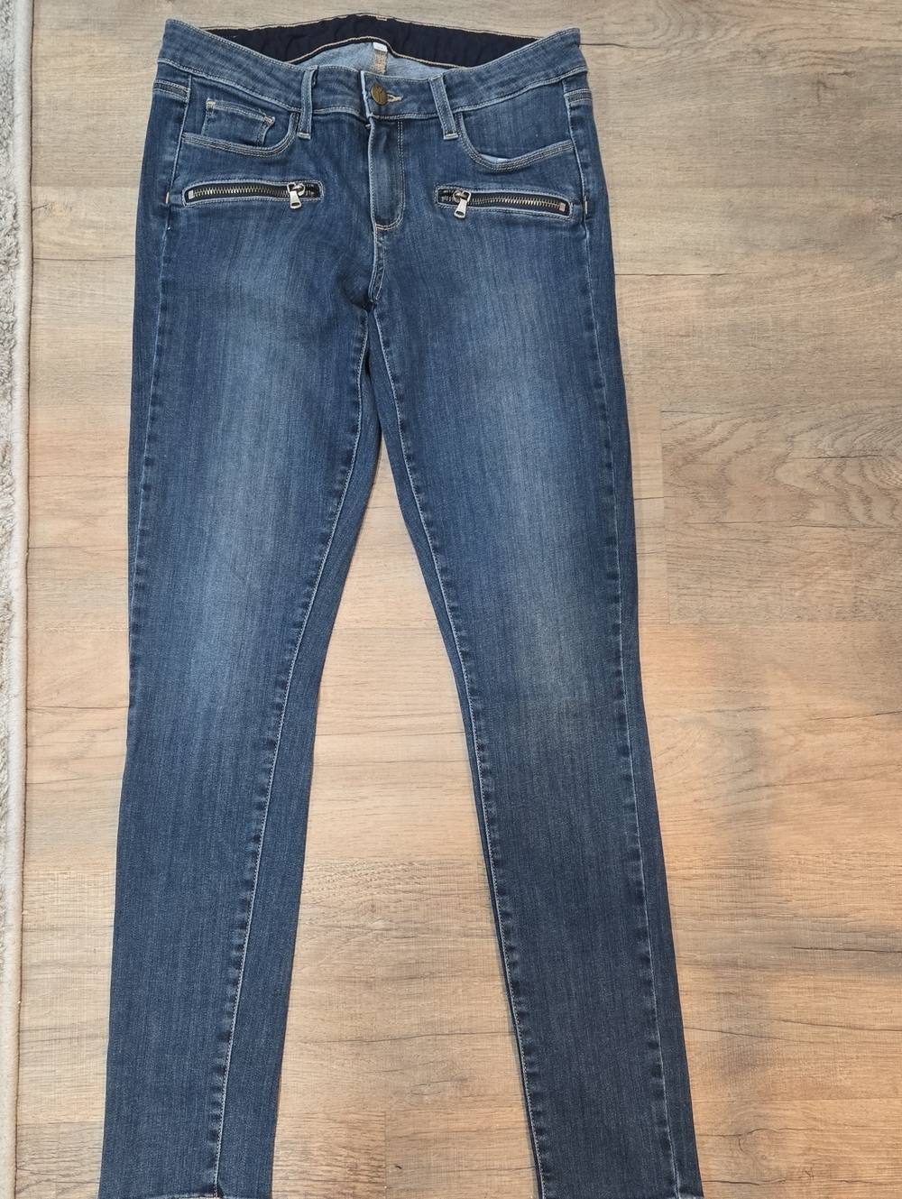 PAIGE Skinny Jeans in Medium Dark Blue with Silver Zips